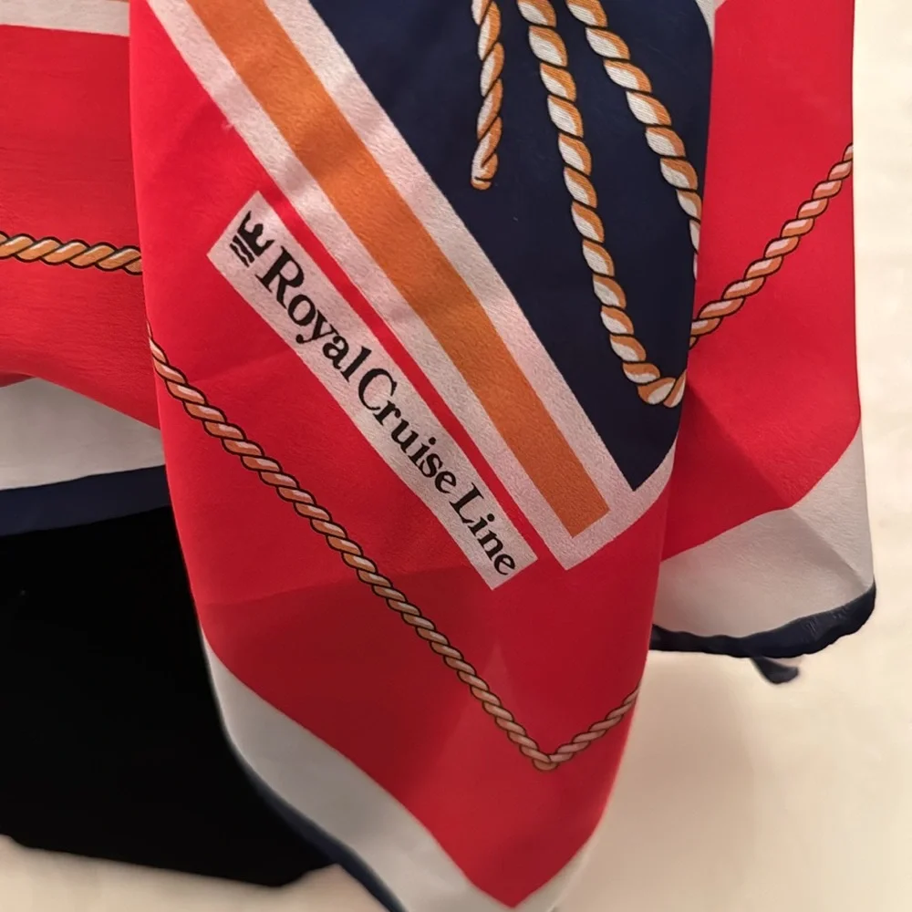 💯% Silk Scarf Royal Cruise line (OLCC-AF) Red White Blue Gold - Picture 3 of 7